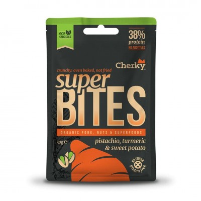 Snack Superbites cerdo, pistacho, boniato y cúrcuma ECO Cherky 30g
