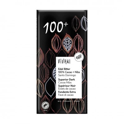 Chocolate negro superior 100% con nibs de cacao BIO Vivani 100g