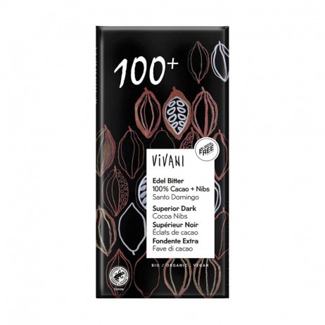 Chocolate negro superior 100% con nibs de cacao BIO Vivani 100g - 0