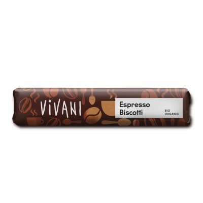 Barrita de chocolate con leche rellena de crema de café y biscotti BIO Vivani 40g